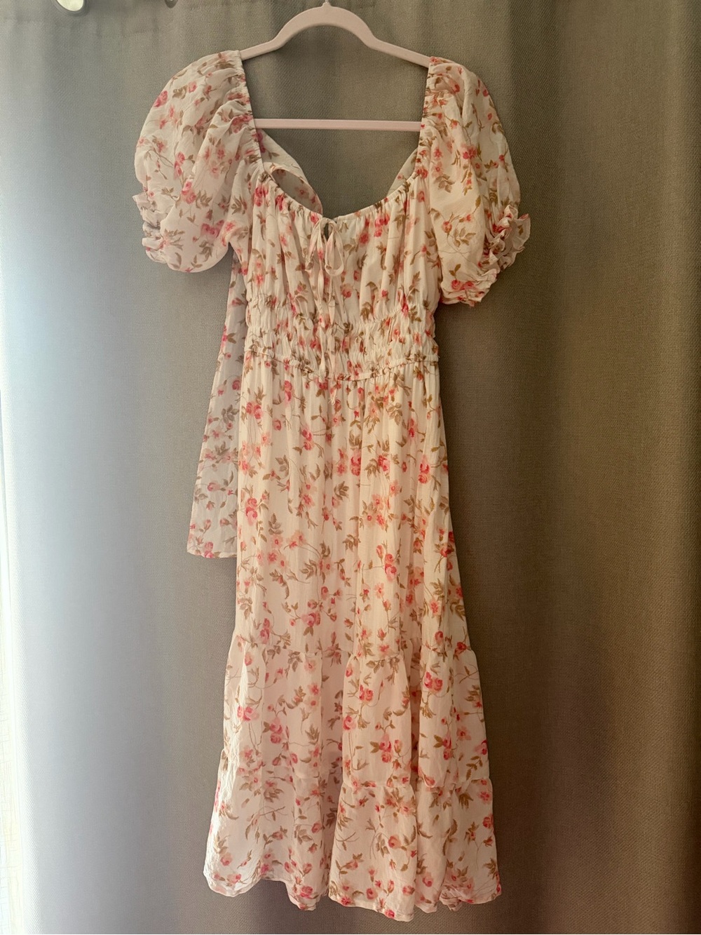 Liberty Love Ivory Midi Dress with Pink Floral Print